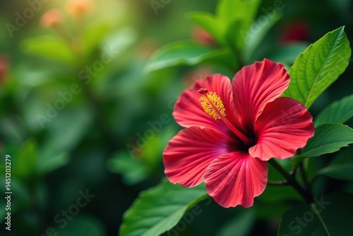 Wallpaper Mural Bold vibrant hibiscus blooms, lush green foliage, tropical feel, foliage, surface pattern Torontodigital.ca