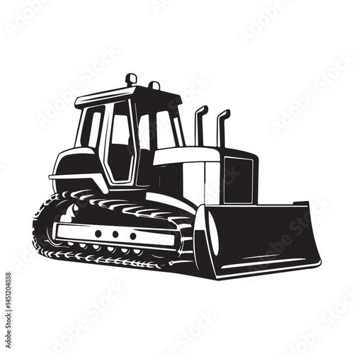 Bulldozer vector illustration construction equipment heavy machinery black and white graphic design image silhouette