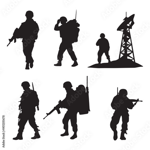 Army soldiers silhouettes vector illustration military personnel armed forces combat troops security forces