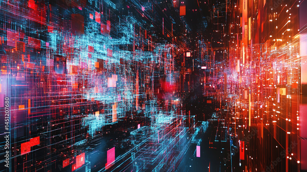 Fototapeta premium Abstract digital connections visualizing data exchange and blockchain technology, showcasing decentralized networks, secure transactions, and futuristic information systems