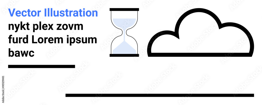 Fototapeta premium Hourglass paired with a minimal cloud graphic and horizontal lines. Ideal for productivity, deadlines, brainstorming, time tracking, project planning, organization, simple landing page