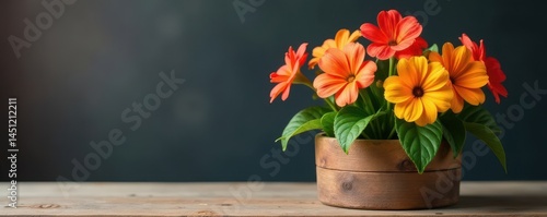 Wallpaper Mural Vibrant primula blooms in rustic wooden pot Spring home decor , beautiful, spring bloom Torontodigital.ca