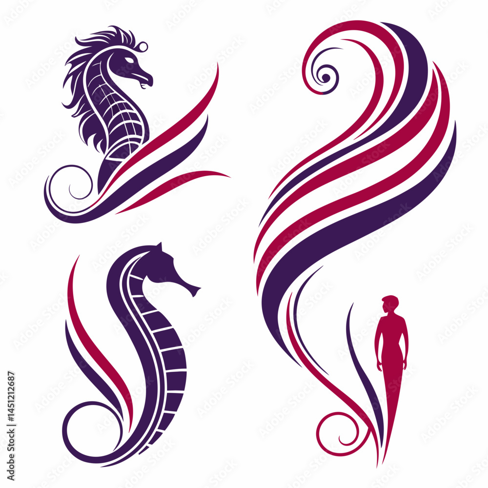 Fototapeta premium Graphic Design Vector Elements With Lighthouse Butterfly And Abstract Design Shapes