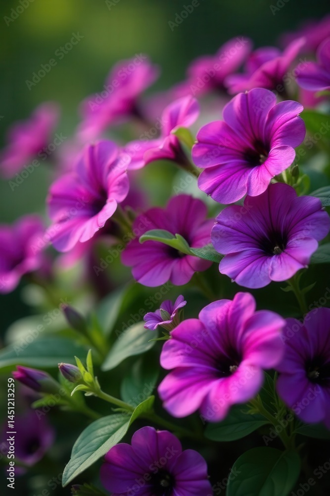 Vibrant purple petunia blooms in lush garden bed, garden, purple flower Vibrant purple petunia blooms in lush garden bed, garden, purple flower