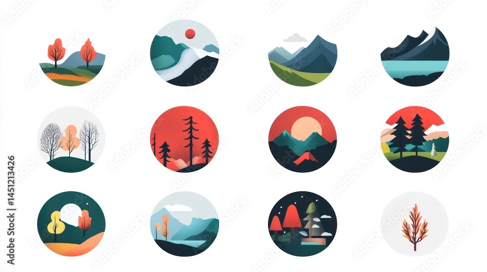Nature Icons Set, Flat Design Nature Icons Set, Flat Design