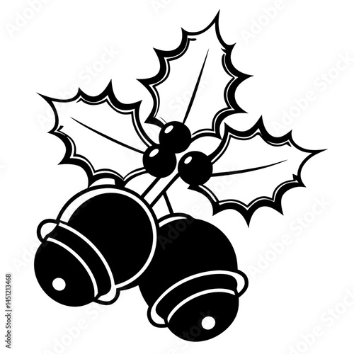 Minimal Sleigh Bells & Holly Vector on White