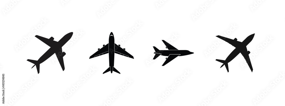 Airplane Silhouette Vector Set – Jet and Aircraft Icons for Travel, Aviation, and Transportation Design Airplane Silhouette Vector Set – Jet and Aircraft Icons for Travel, Aviation, and Transportation Design
