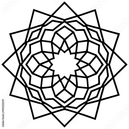 Geometric Mandala Vector with Nested Polygons on White