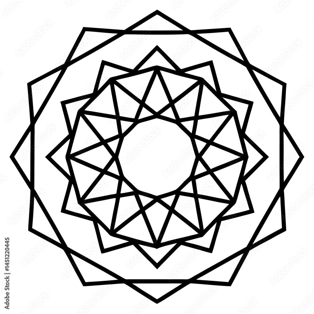 Geometric Mandala Vector with Nested Polygons on White Geometric Mandala Vector with Nested Polygons on White