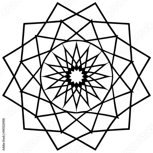 Geometric Mandala Vector with Nested Polygons on White