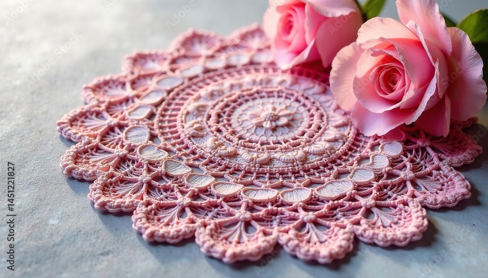 Obraz premium Intricate floral lace doily, delicate threads , detail, needlework, texture