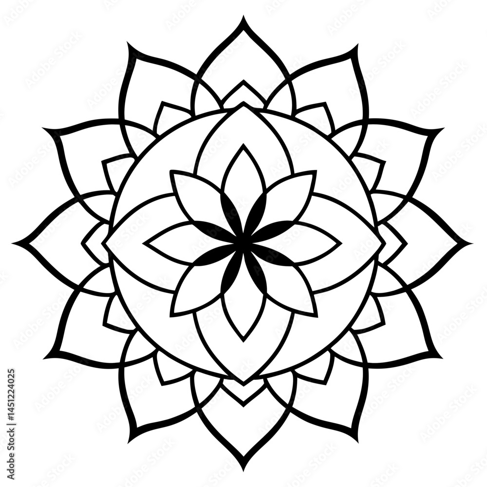Minimal Geometric Lotus Mandala Vector on White Minimal Geometric Lotus Mandala Vector on White
