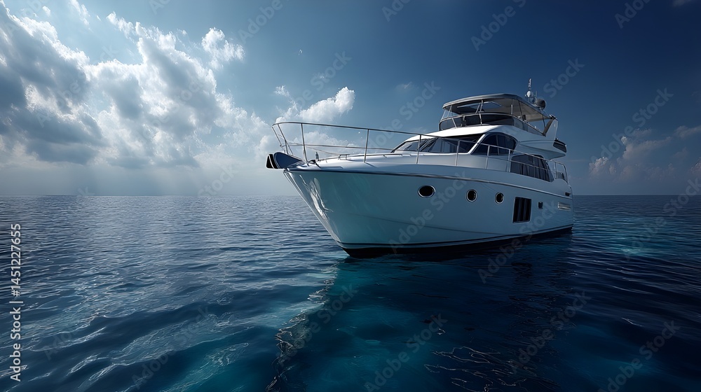 Embark on opulence aboard 3D luxury yacht cruising deep blue ocean waters with horizon views Embark on opulence aboard 3D luxury yacht cruising deep blue ocean waters with horizon views