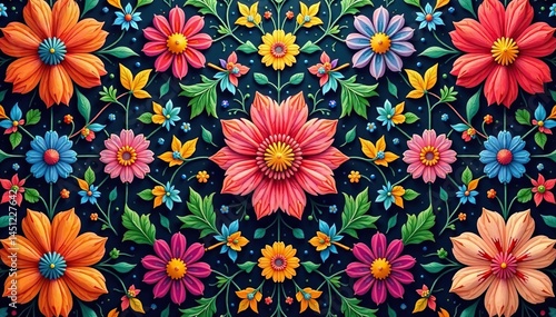Wallpaper Mural Intricate floral textile design, repeating motif, spring, flower, fabric Torontodigital.ca