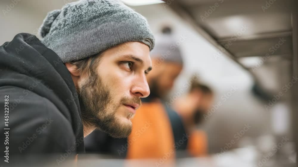 Closeup Portrait of a Young Male Chef Smiling in a Modern Kitchen During Food Preparation Closeup Portrait of a Young Male Chef Smiling in a Modern Kitchen During Food Preparation