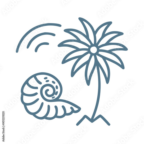 Tropical Icon: Palm Tree, Nautilus Shell, Sun