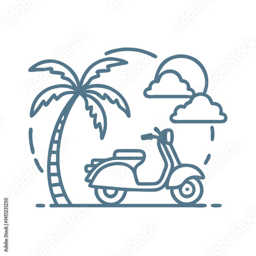 Vintage Scooter Palm Tree Line Art Icon