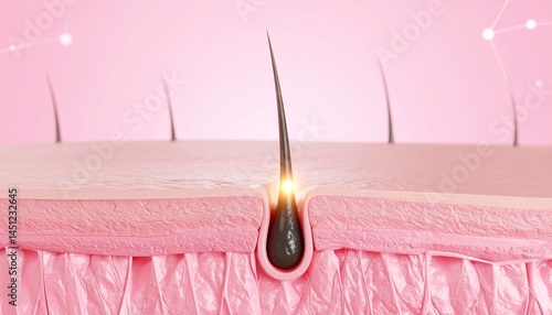 Fototapeta Naklejka Na Ścianę i Meble -  Microscopic View Of Hair Follicle In Human Skin, 3D Rendering