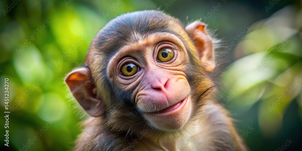 Fototapeta premium A playful monkey gazing up with big