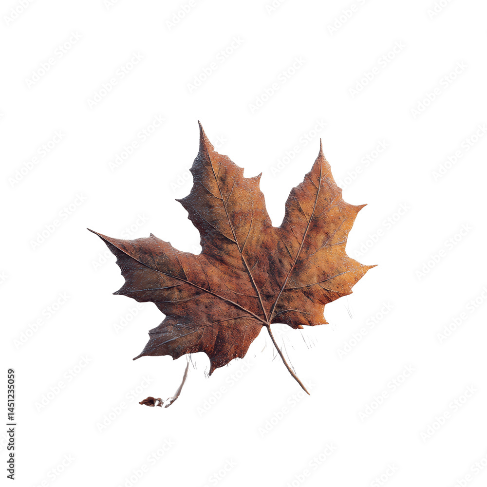Fototapeta premium Single Dried Maple Leaf on White Transparent background