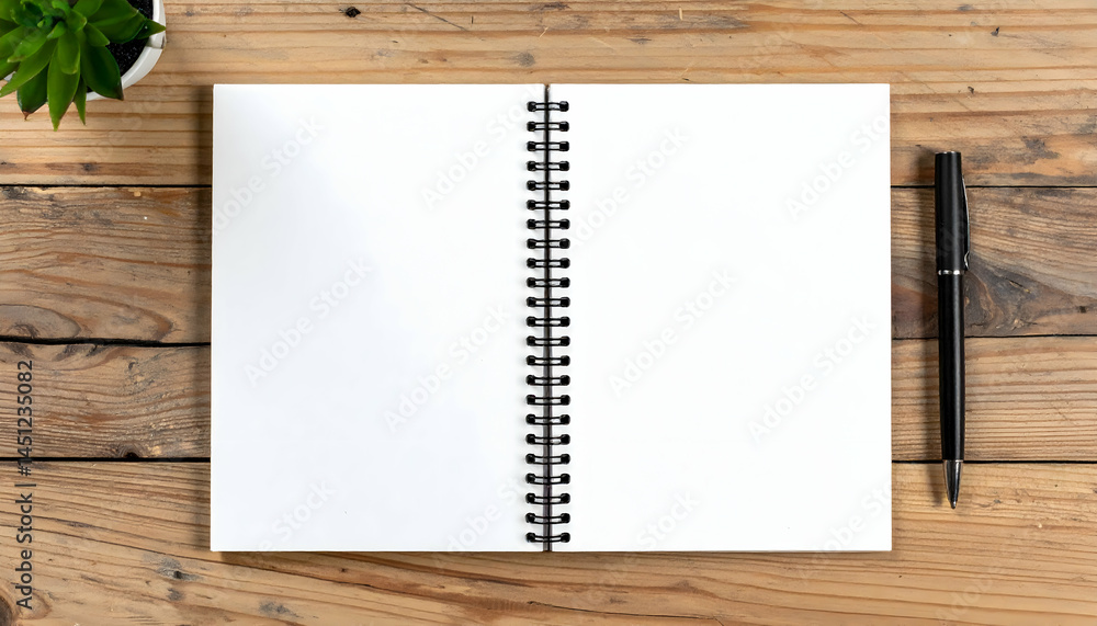 Blank Open Spiral Notebook On Wooden Table Blank Open Spiral Notebook On Wooden Table