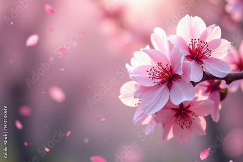 Wallpaper Mural Delicate pink cherry blossoms, full bloom, scattered petals , petal, background, blossom Torontodigital.ca