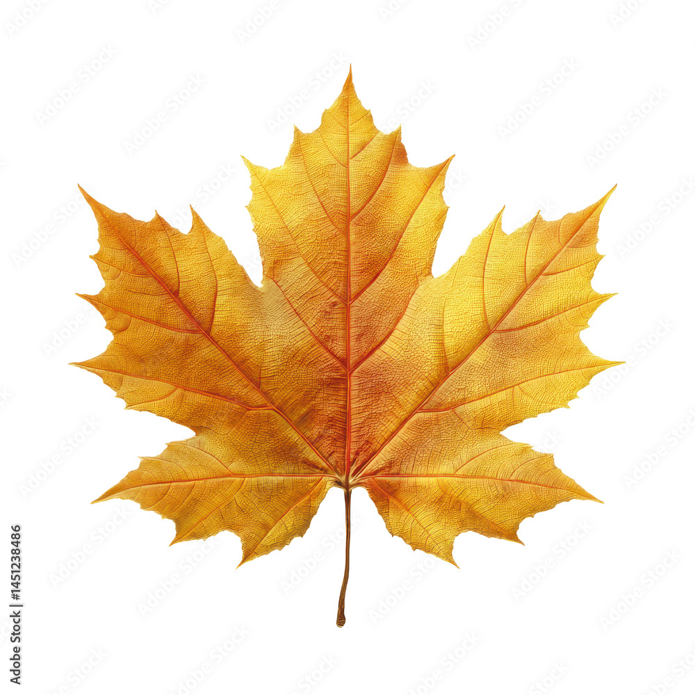 Fototapeta premium Single Golden Autumn Maple Leaf Isolated on Green Transparent background