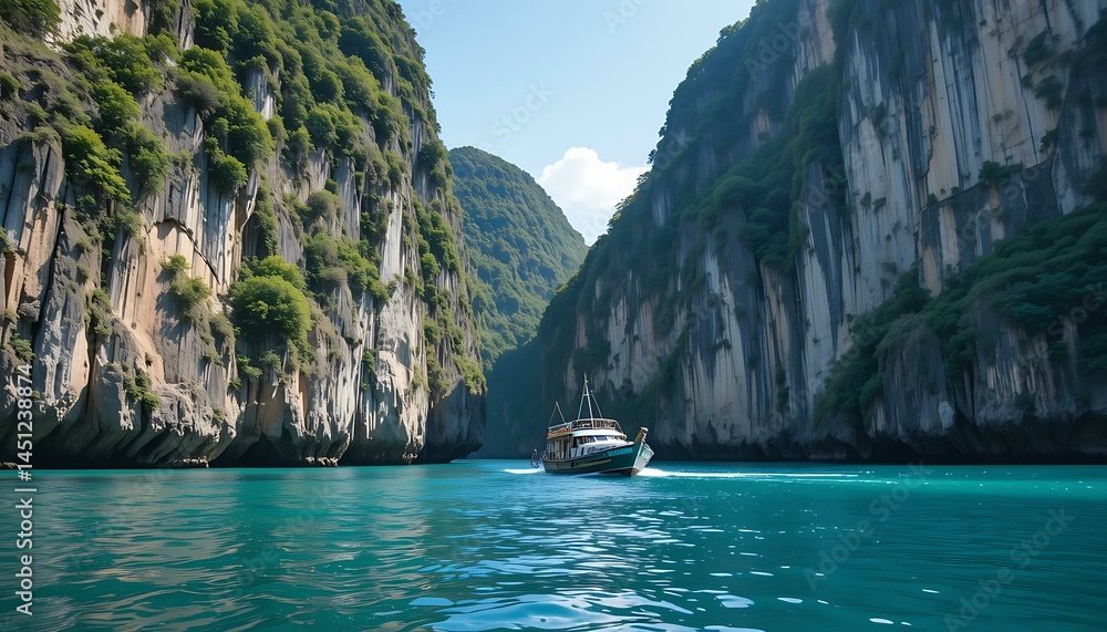 Obraz premium Explore Stunning Phang Nga Bay: Boat Trip Through Limestone Cliffs