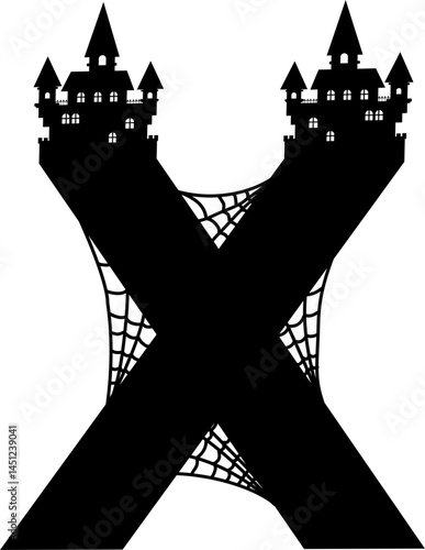 Halloween castle silhouette uppercase font X