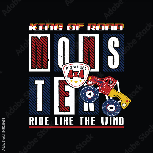 Bold vector typography design featuring a big offroad car, combined with strong motivational slogans that evoke adventure, strength, and the thrill of conquering any terrain with power and determinati