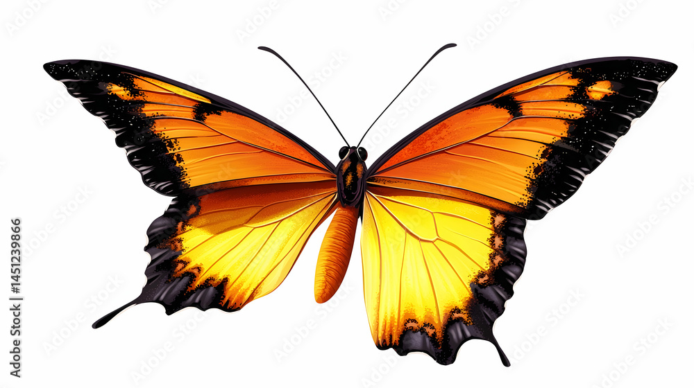Orange And Yellow Butterfly Isolated On White Background Orange And Yellow Butterfly Isolated On White Background