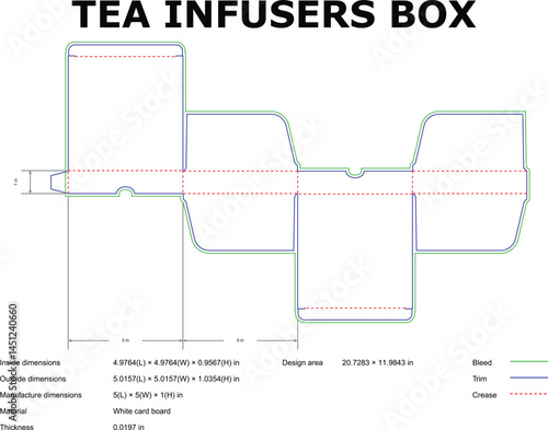 Technical Drawing Of A Tea Infusers Box Packaging Design Template