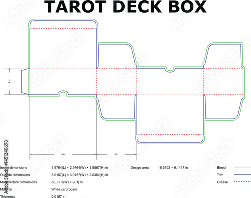Tarot Card Deck Box Die Cut Template With Dimensions And Crease Lines