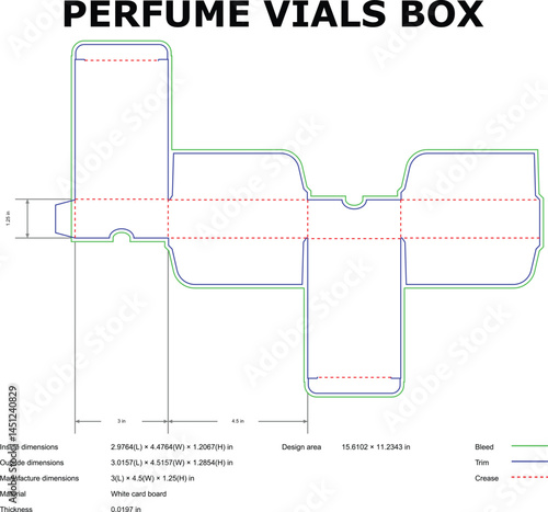Perfume Vials Packaging Box Die Cut Template With Dimensions And Guides