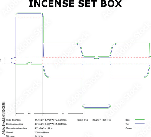Incense Stick Set Box Template Design With Bleed Trim And Crease Lines