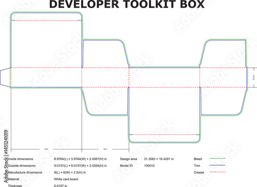 Technical Drawing Of A Developer Toolkit Box With Dimensions And Specifications