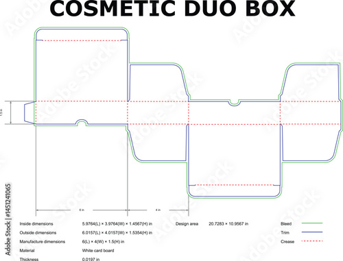 Cosmetic Duo Box Die Cut Template With Dimensions And Crease Lines Vector