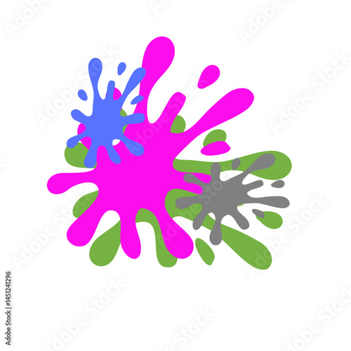 Ink splat or splash vector illustration. Colored splatters, graffiti spots and ink blots. Paintbrush splotches, ink drips or liquid blobs. Abstract dirty grunge splatter stains