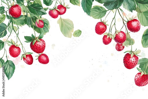 Strawberries with leaves on white background