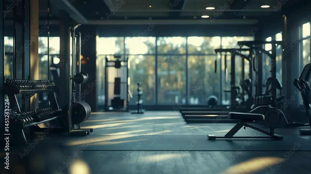 Empty Modern Gym Interior with Equipment Empty Modern Gym Interior with Equipment