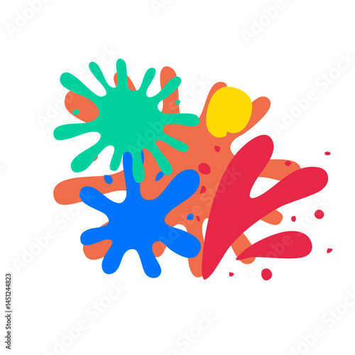 Ink splat or splash vector illustration. Colored splatters, graffiti spots and ink blots. Paintbrush splotches, ink drips or liquid blobs. Abstract dirty grunge splatter stains