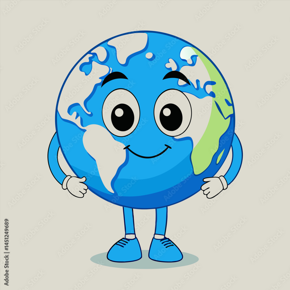 Obraz premium Vector illustration in flat linear minimal hand drawn simple style and logo design template, ecology concept, funny friendly planet earth mascot