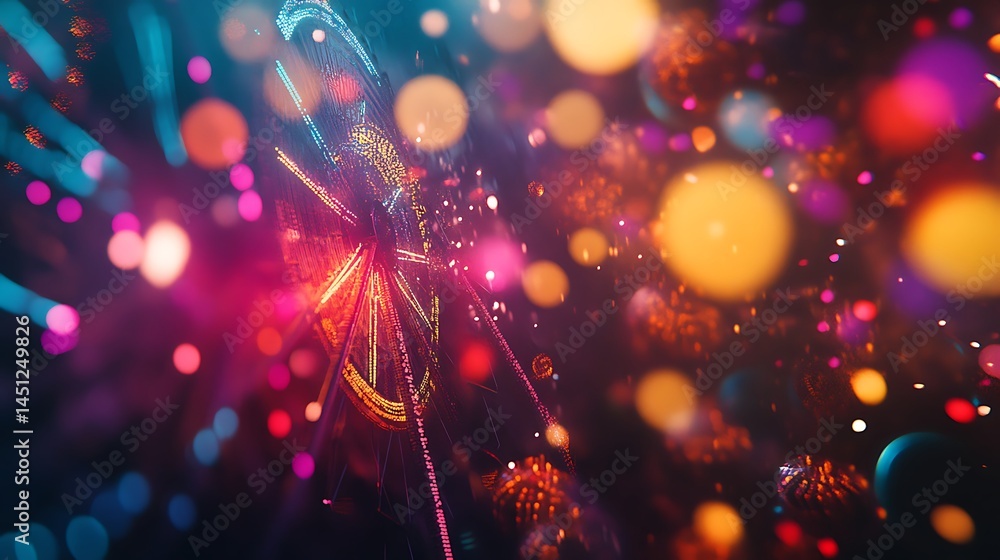 Fototapeta premium Abstract Ferris Wheel with Vibrant Bokeh Lights and Defocused Background