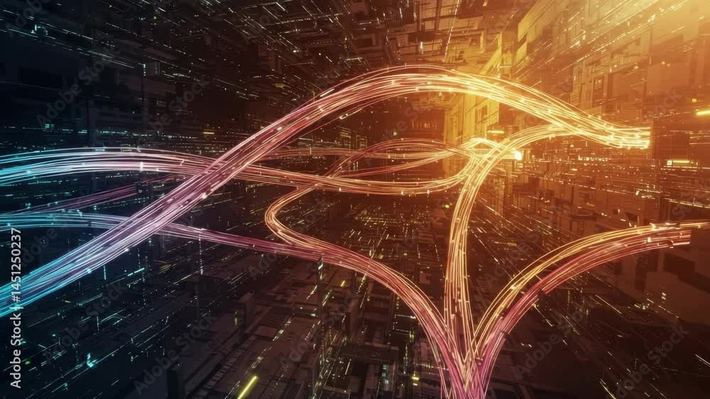 Glowing orange tech lines over a dark background depicting a futuristic data network