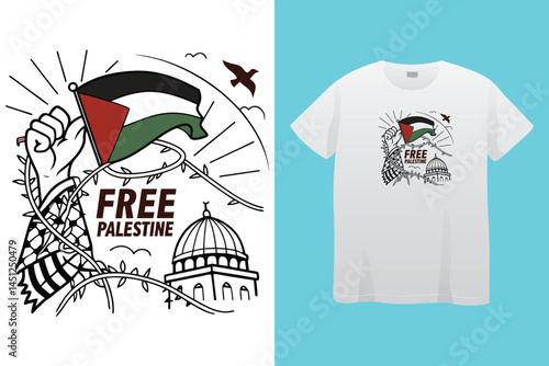 Palestine design vector, Save Palestine illustration for banner, t-shirt, poster, sticker, badges, social media design. Hand-Drawn Lettering Phrase, Calligraphy Graphic Typography.
