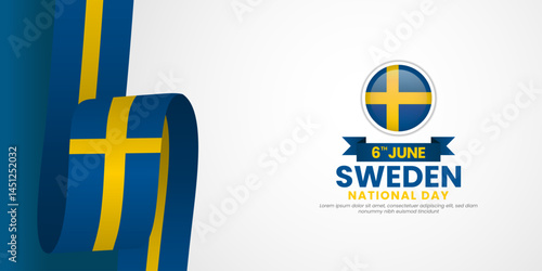 Sweden flag for national day banner background with blank space area