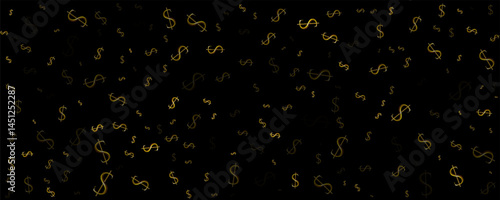 Black background with golden defocused dollar signs. Vector paper illustration.