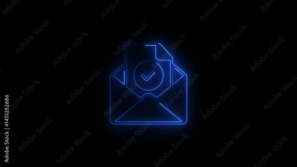 Glowing neon mail verification icon.HD motion graphic video animation with neon effects.isolated on a black background.