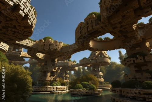 Fractal gardens in utopian-surrealism with recursive patterns and space for branding