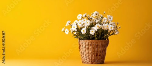Daisies in a Rustic Basket: A Sunny Yellow Floral Still Life